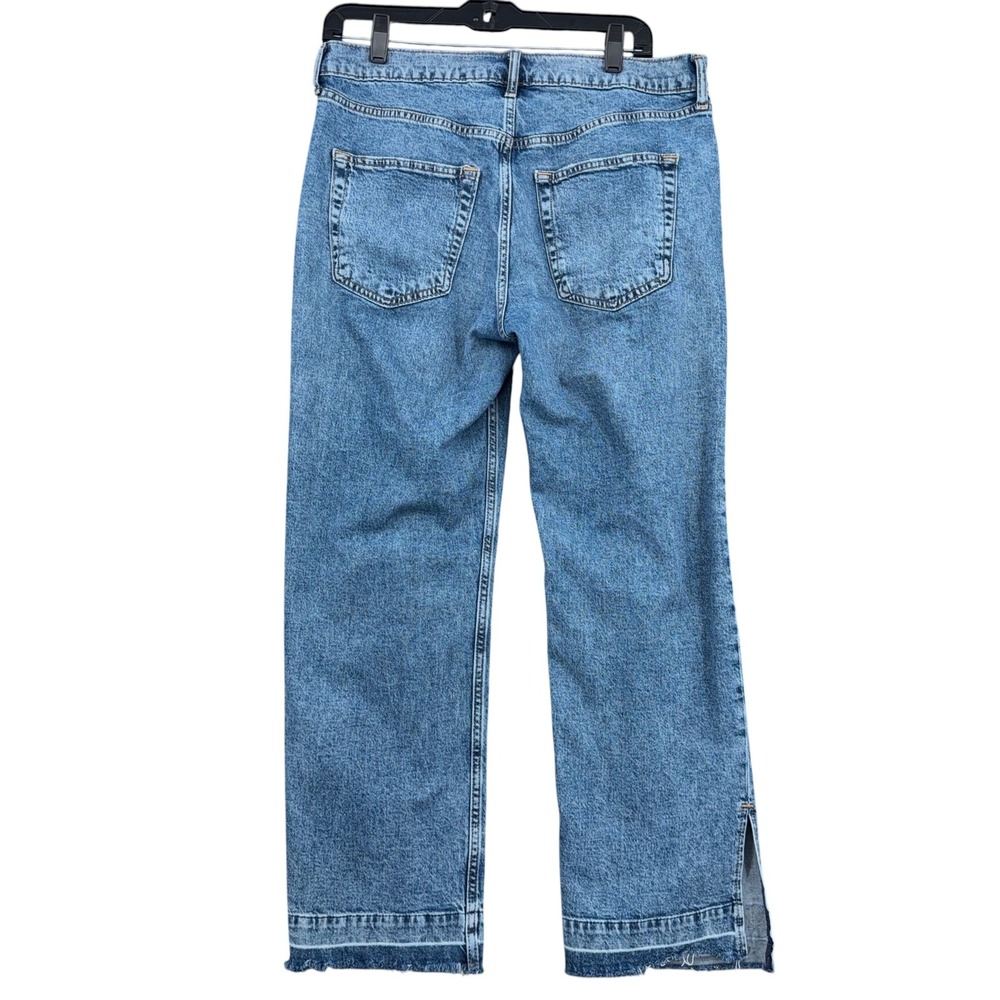 Gap 90s Loose Mid Rise Women 30/10P Cotton Blue Jeans Distressed Slit Hem - Picture 2 of 9